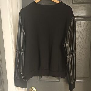 Black Sweater With Faux Leather Sleeves